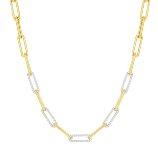 14K Gold & Pave Diamond Paperclip Necklace