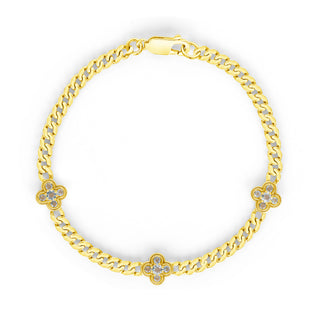 14K Solid Gold Clover Curb Link Bracelet