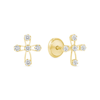 14K Solid Gold Cross Stud Earrings