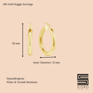 14K Solid Gold 4mm Thick Hoop Earrings