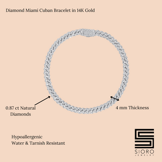 14K Gold and Natural  Diamond Cuban Bracelet