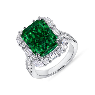 12.0 Ct Emerald Cut Gemstone Ring in Halo Setting