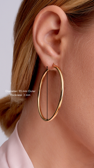14K Solid Gold 3mm Thick Hoop Earrings