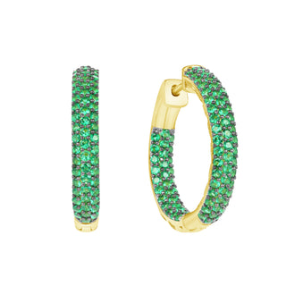 Pave Simulated Diamond Hoop Earrings in 14K Gold Vermeil