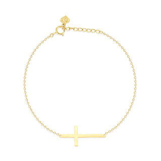 14K Solid Gold Sideway Cross Bracelet