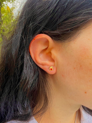 14K Solid Gold Teddy Bear Stud Earrings