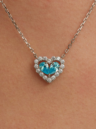 Heart Shaped Blue Gemstone Lab Diamond Necklace in 14K White Gold