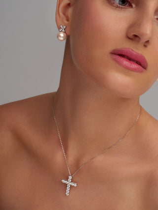 3.00 Ct Round Cut Lab Diamond Cross Necklace in 14K Gold