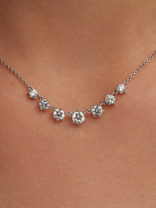 7 Stone Round Cut Lab Diamond Necklace in 14K Gold