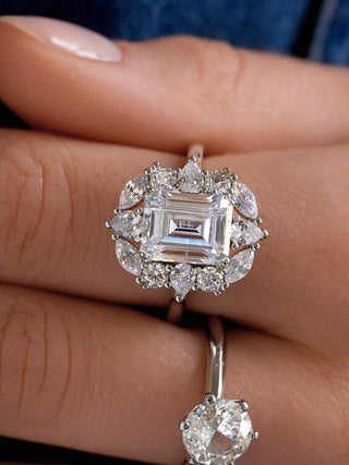 3 Ct Emerald Cut Lab Diamond Ring in Vintage Setting
