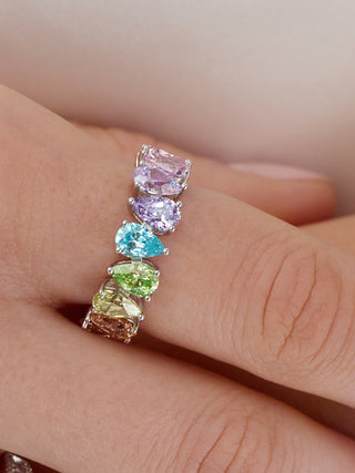 6 Ct total wt of Rainbow Natural Gemstone Eternity Band in 14K Gold Setting