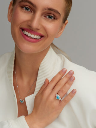 Heart Shaped Blue Gemstone Lab Diamond Necklace in 14K White Gold