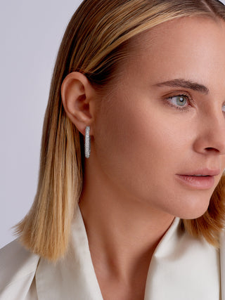 Pave Simulated Diamond Hoop Earrings in 14K Gold Vermeil