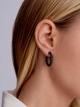 Pave Simulated Diamond Hoop Earrings in 14K Gold Vermeil