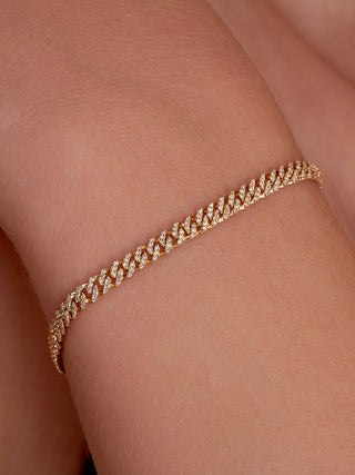 14K Solid Gold 3 mm Miami Cuban Diamond Bracelet