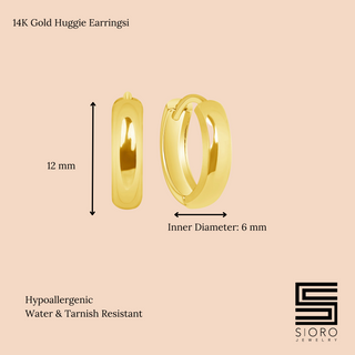 14K Solid Gold 3mm Thick Mini Huggie Earrings