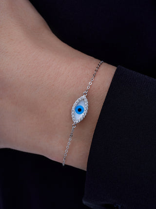 14K White Gold Greek Evil Eye Bracelet