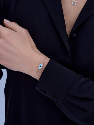 14K White Gold Greek Evil Eye Bracelet