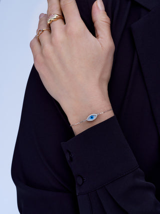 14K White Gold Greek Evil Eye Bracelet