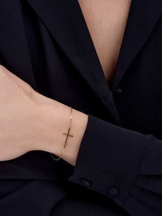 14K Solid Gold Sideway Cross Bracelet
