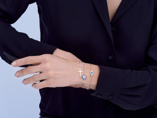 14K White Gold Greek Evil Eye Bracelet