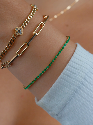 14K Solid Gold 1.8 ct. Emerald Tennis Bracelet