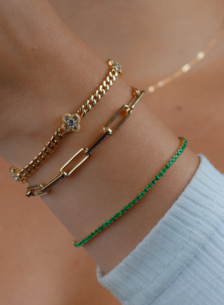 14K Solid Gold Clover Curb Link Bracelet