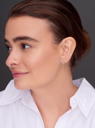 Diamond Cross Stud Earrings in 14K Gold