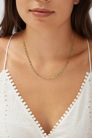 14K Solid Gold Emerald Multi-Charm Necklace