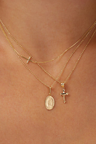 14K Gold Sideways Cross Necklace