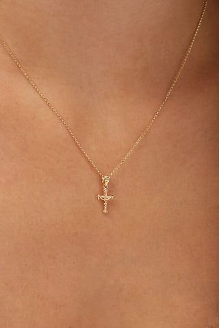 14K Plain Gold Mini Cross Necklace