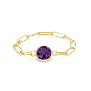 Birthstone - 14K Solid Gold Paperclip Chain Ring