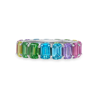 6 Ct total wt of Rainbow Natural Gemstone Eternity Band in 14K Gold Setting