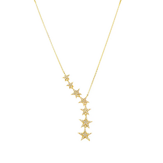 14K Yellow Gold Chain Necklace features a row of stars, each decorated with cubic zirconia.
