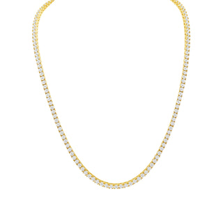 925 Sterling Silver 2.5mm thick tennis necklace features round-cut cubic zirconia in a 4-prong setting.