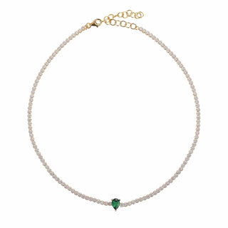 Tennis Necklace with a Teardrop Emerald