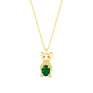 925 Sterling Silver Mama bear necklace features a green-colored cz in the center.