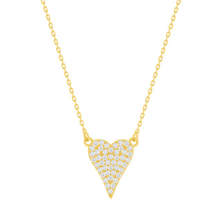 Pavé Heart-shaped pendant with round brilliant cut simulated diamonds in a prong setting.