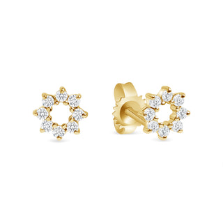 Sun Shape Diamond Earrings in 14K Gold