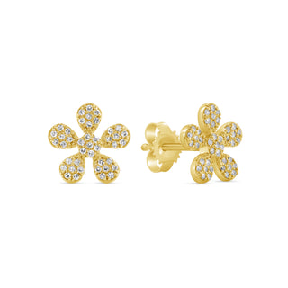 Pave Diamond Flower Earrings in 14K Gold