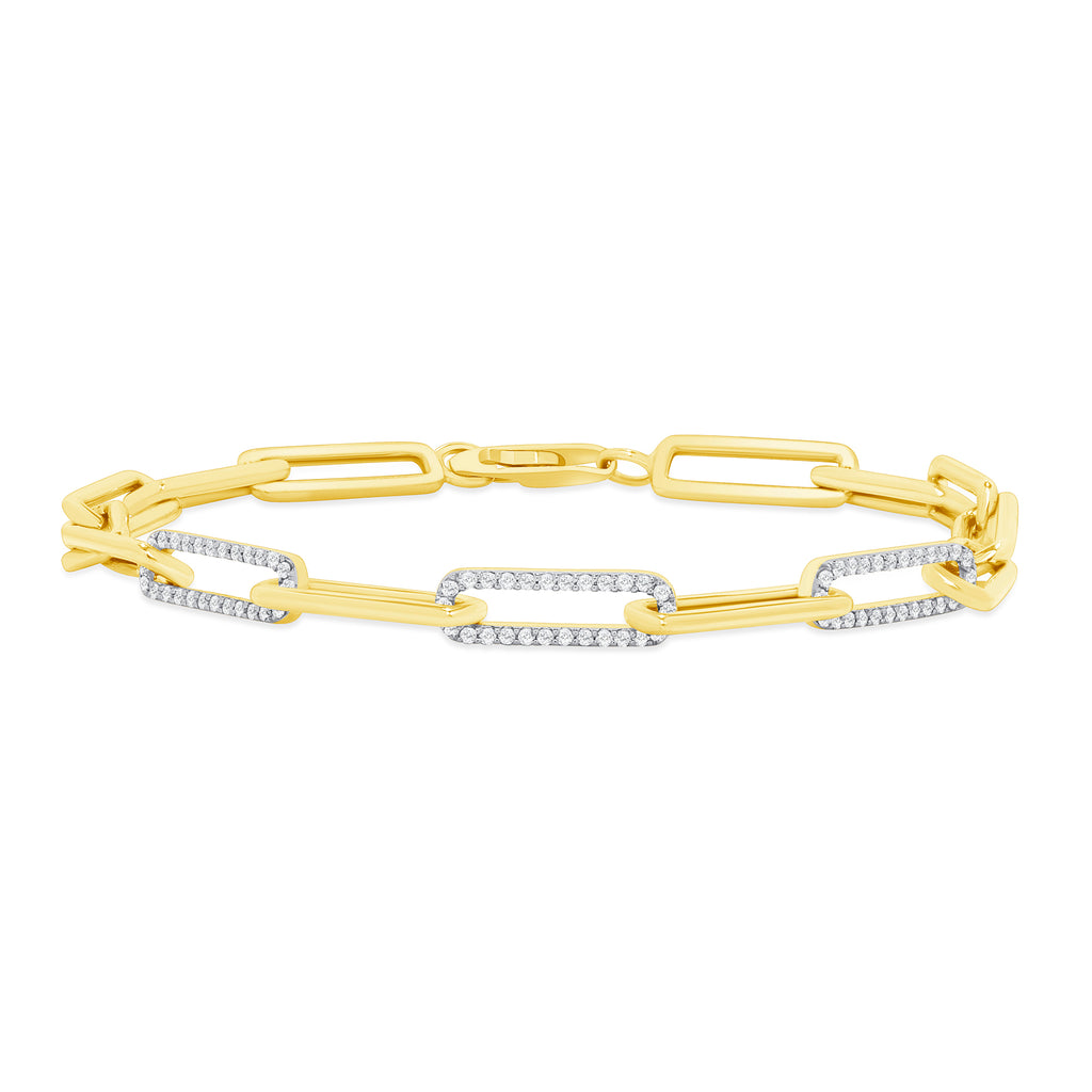 14K Gold Diamond Paperclip Bracelet
