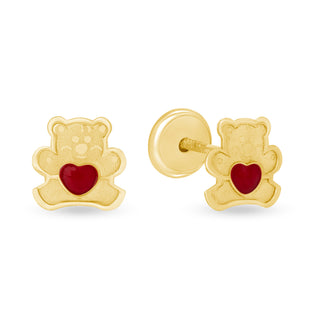 14K Solid Gold Teddy Bear Stud Earrings