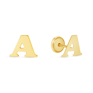 14K Gold Initial Letter Stud Earrings