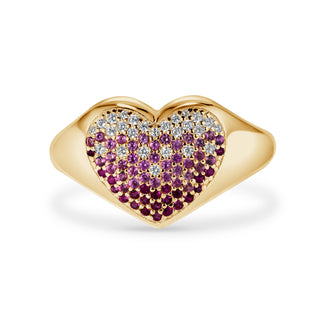 Pink Simulated Diamond Heart Signet Ring in 14K Gold Vermeil