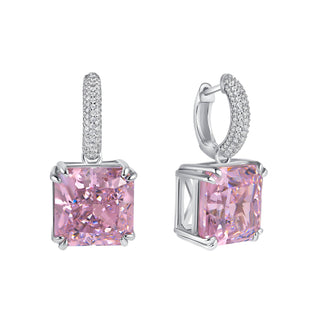 12.0 Ct Pink Cushion Cut Gemstone Dangly Earrings