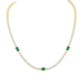 Simulated Emerald Tennis Necklace in 14K Gold Vermeil