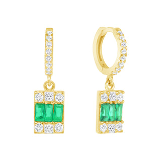 Dangly Simulated Emerald Huggie Earring in 14K Gold Vermeil
