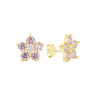 Pink Tourmaline Flower Stud Earrings in 14K Gold Vermeil