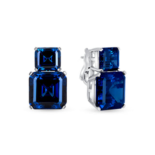 19.0 Ct Blue Gemstone Emerald Cut Earrings