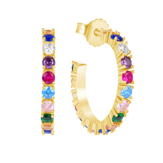 14K Gold Vermeil Colored Gemstone Hoop Earrings